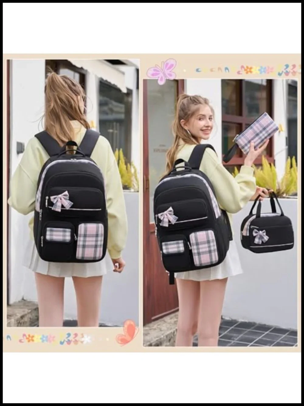 3-Piece Backpack Set with Lunch Box and Pencil Case, Water Resistant Laptop